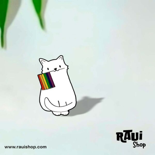 PIN GATITO PRIDE ARCOIRIS BLANCO